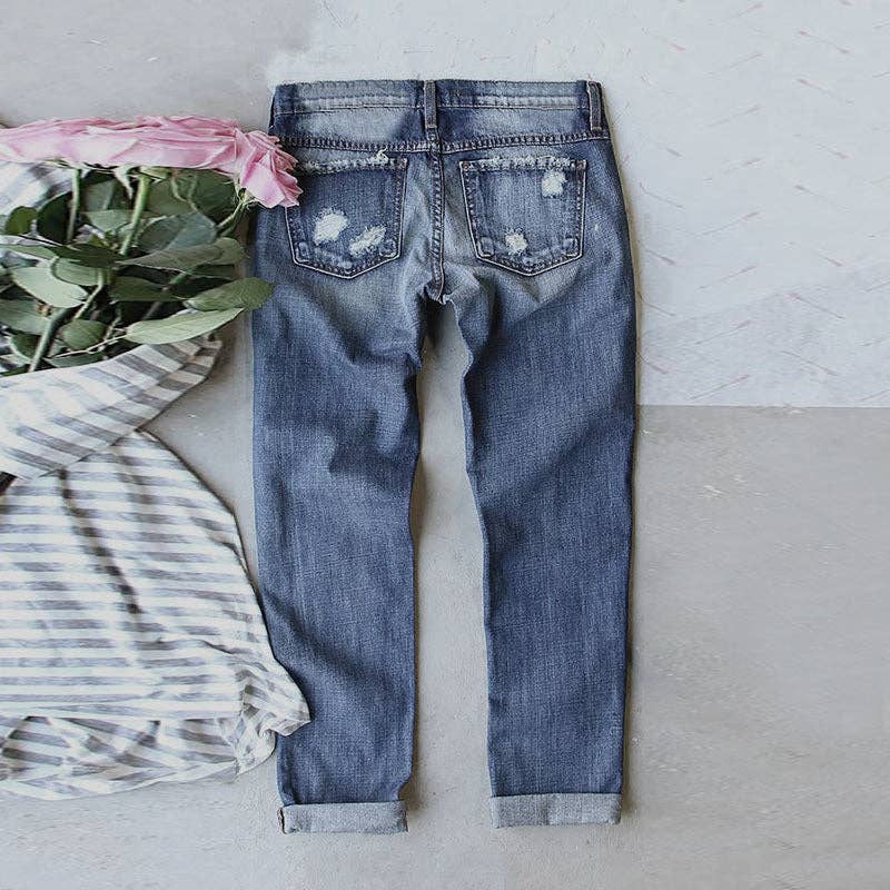 LA Dodgers Game Day Distressed Patchwork Ripped Denim Jeans for Women