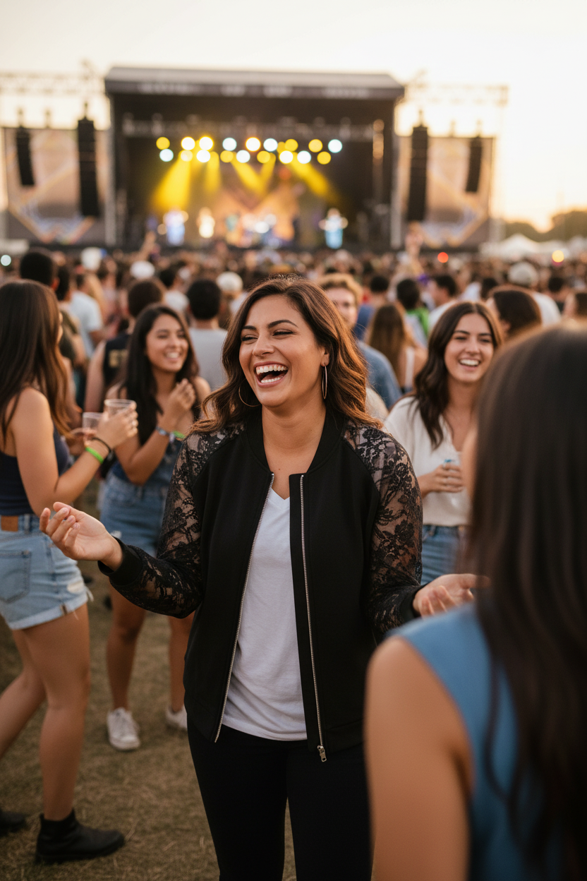 Different model layered look at concert