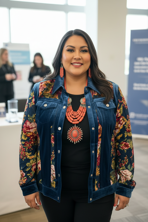 Model with Navajo coral red squash blossom necklace