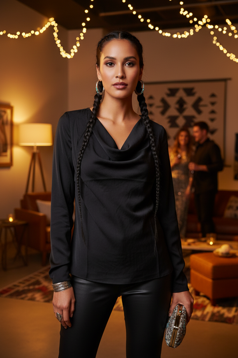 Draped Cowl Neck Blouse