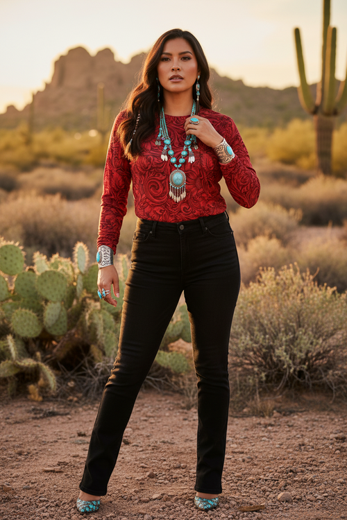 Desert Rose Tooled Mesh Top