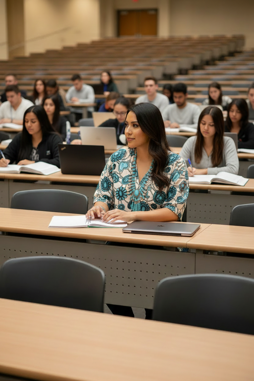 Native American Student in Busy Lecture Hall