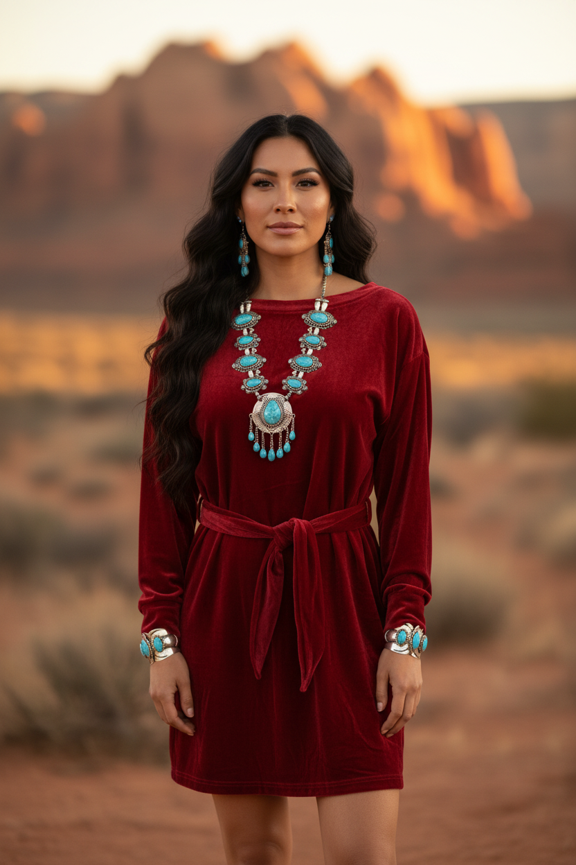 Red Velvet Dress — Native American Model