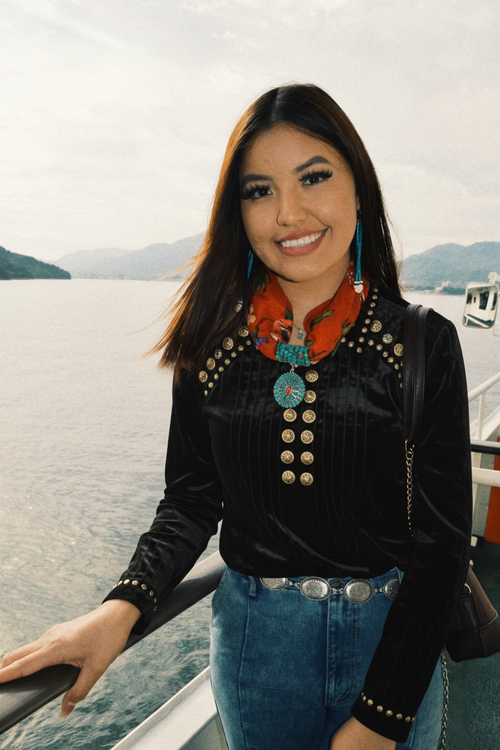 Velvet Blouse Shirt on uploaded photo